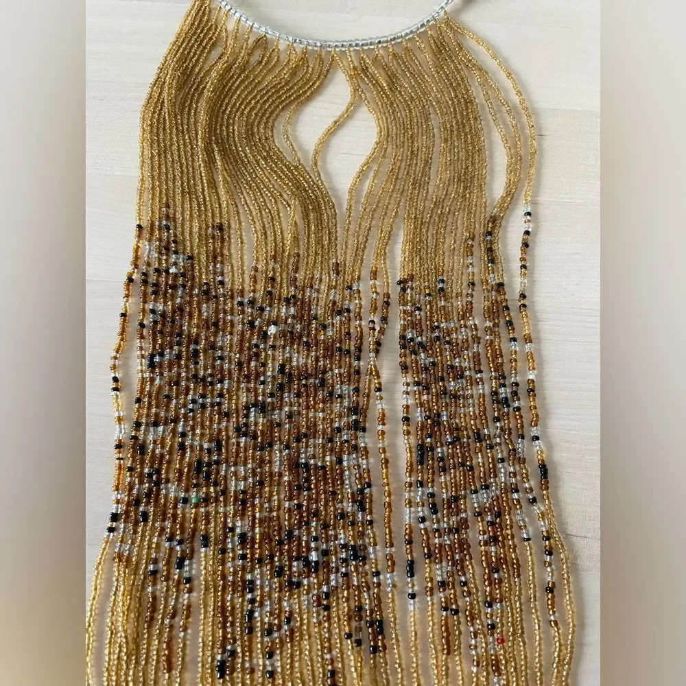 African Beaded Necklace with Bead Train